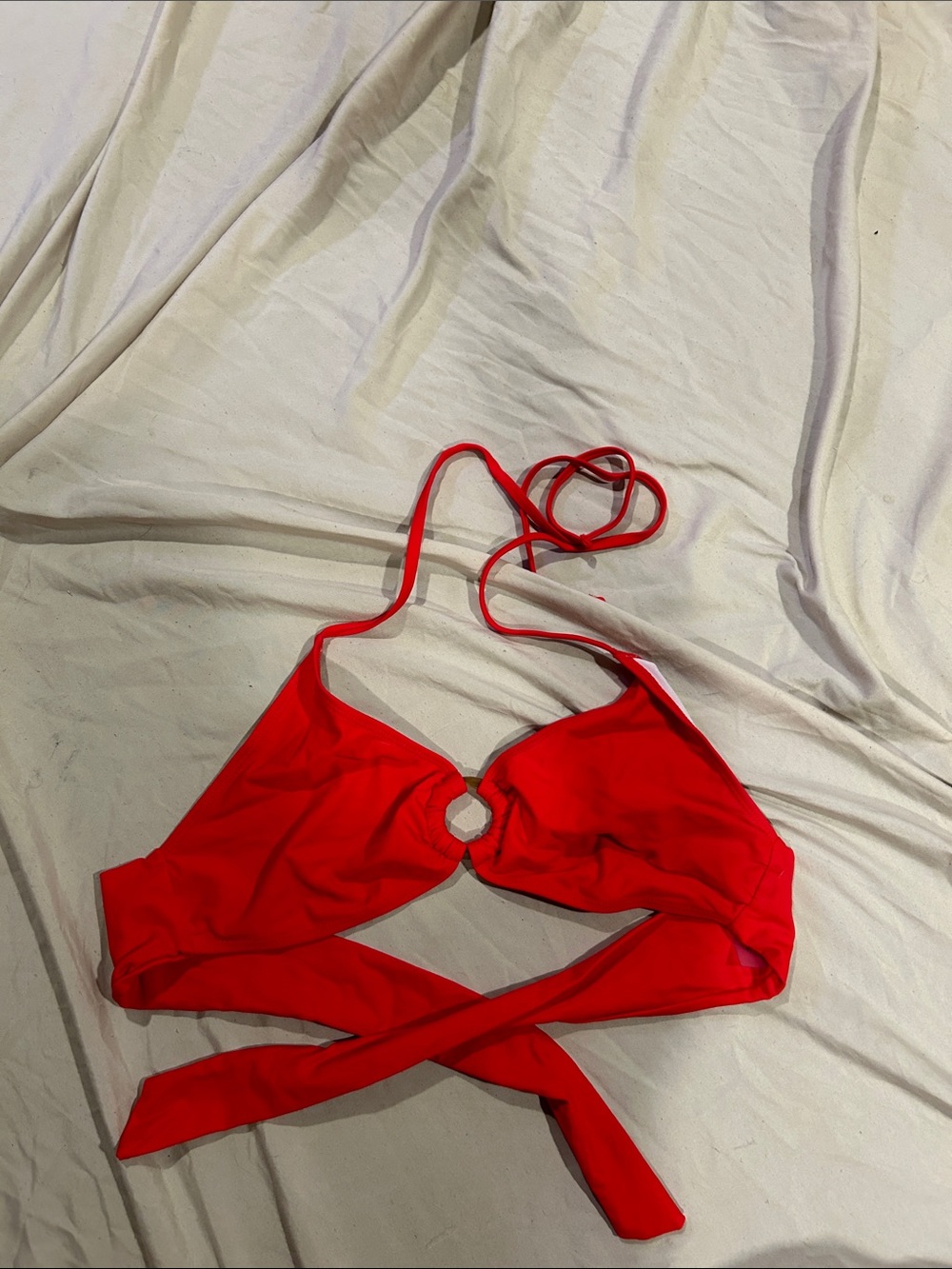 Women's Red Halter Cutout Wrap Bikini Top